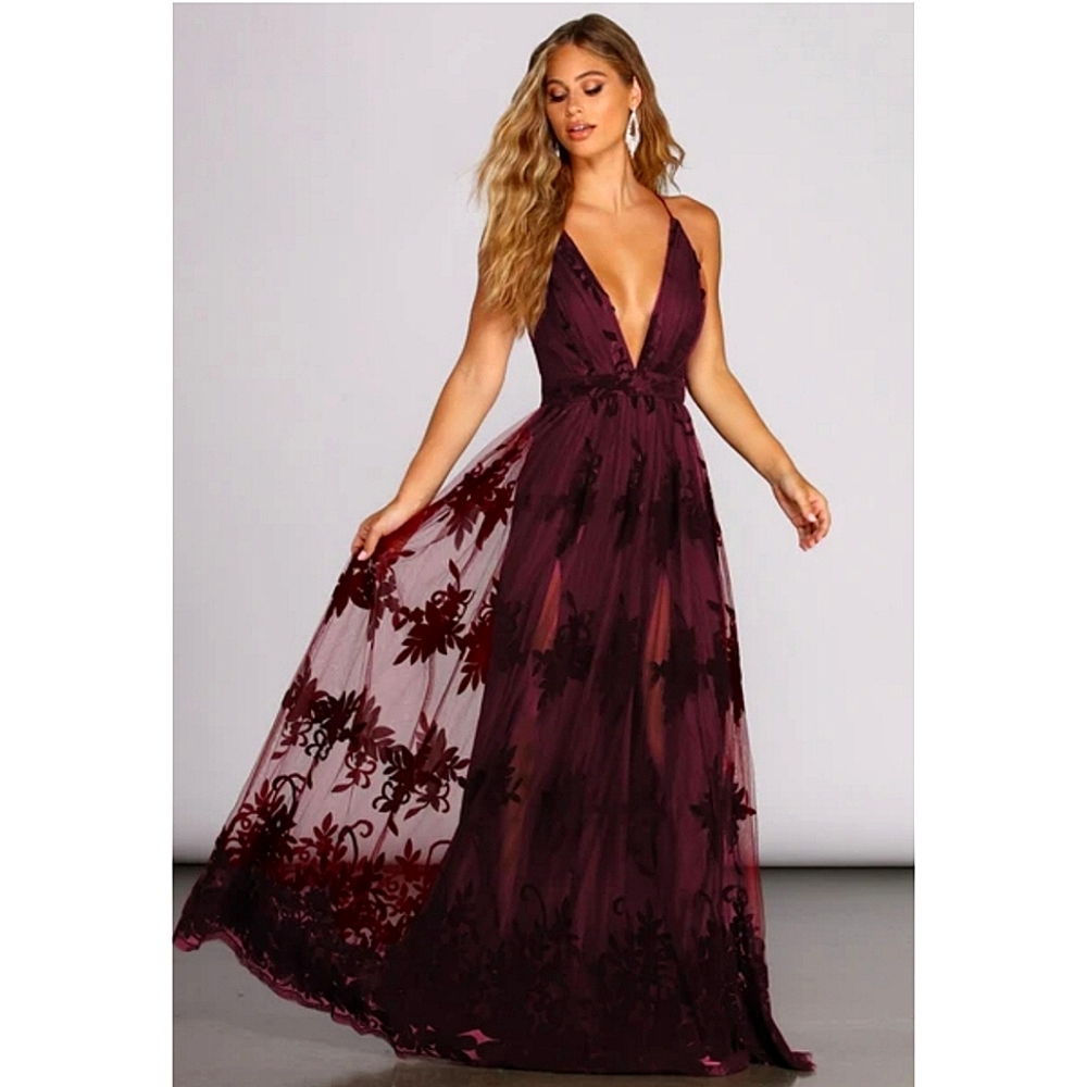 Morgan Formal Flocked  Velvet Dress